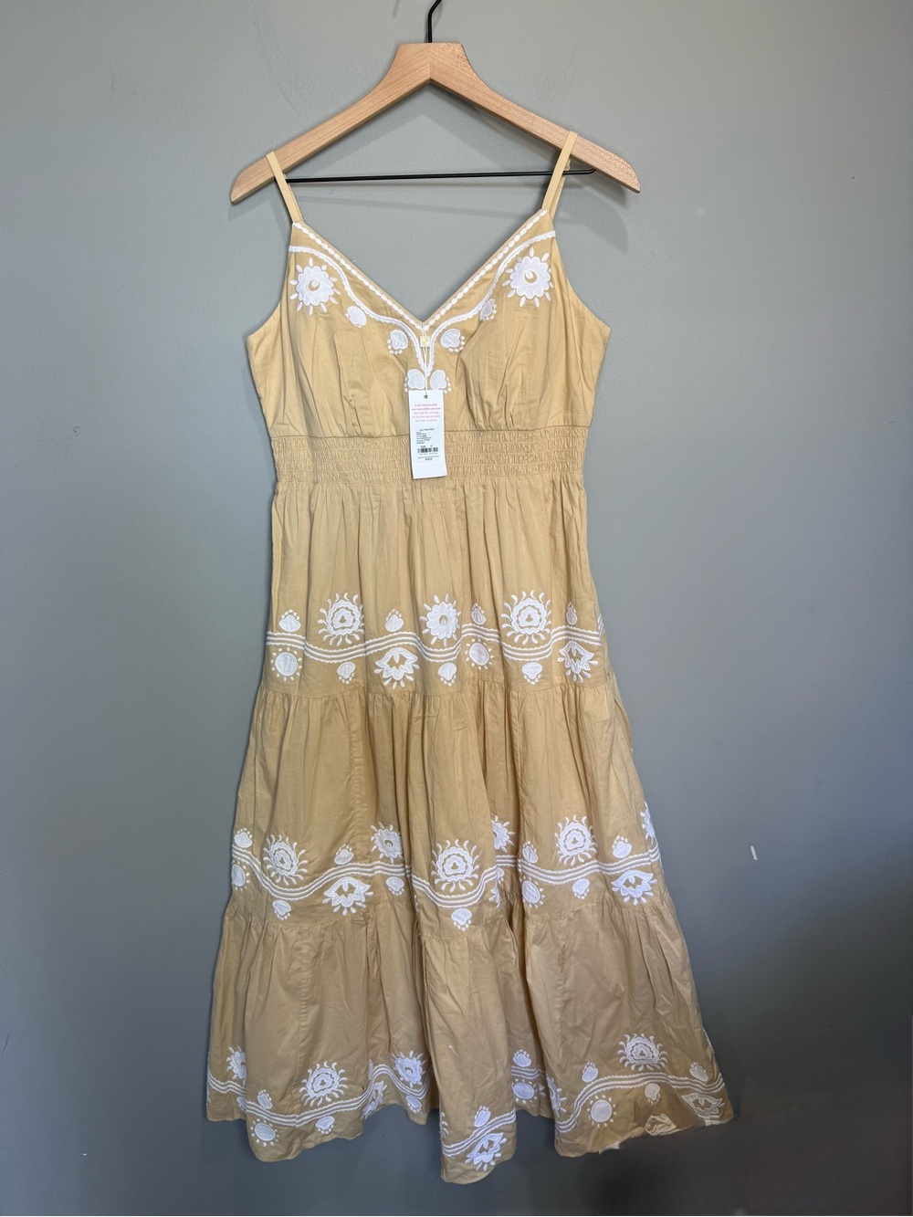Lilly Pulitzer Aviry Embroidered Cotton Midi Dress Sand Bar Pockets NWT 12‎